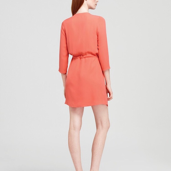 Theory Ivona Double Georgette Silk Dress in Coral - Picture 5 of 5